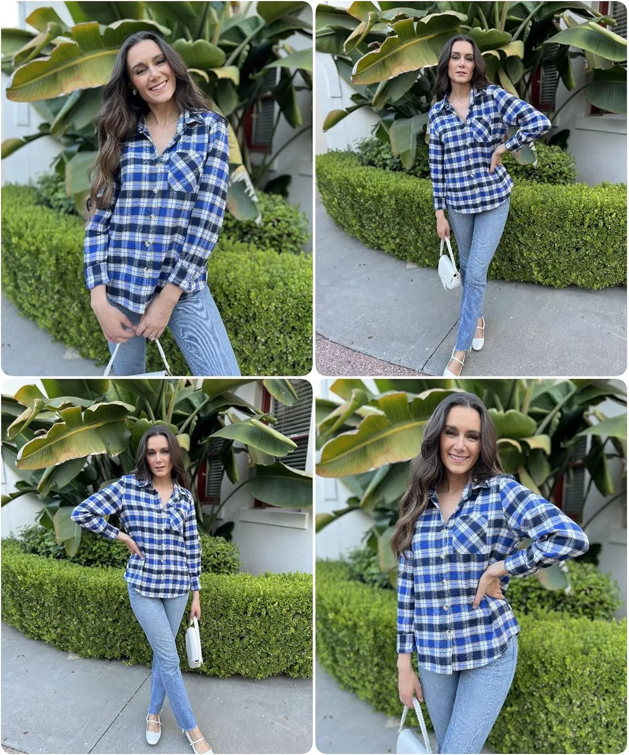 Zeagoo Womens Plaid Shirts Cotton Classic Long Sleeve Button Down Collared Casual Tops Lightweight Autumn Blouses