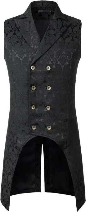 ZEROYAA Mens Gothic Steampunk Double Breasted Jacquard Brocade Vest Waistcoat Sleeveless Tailcoat