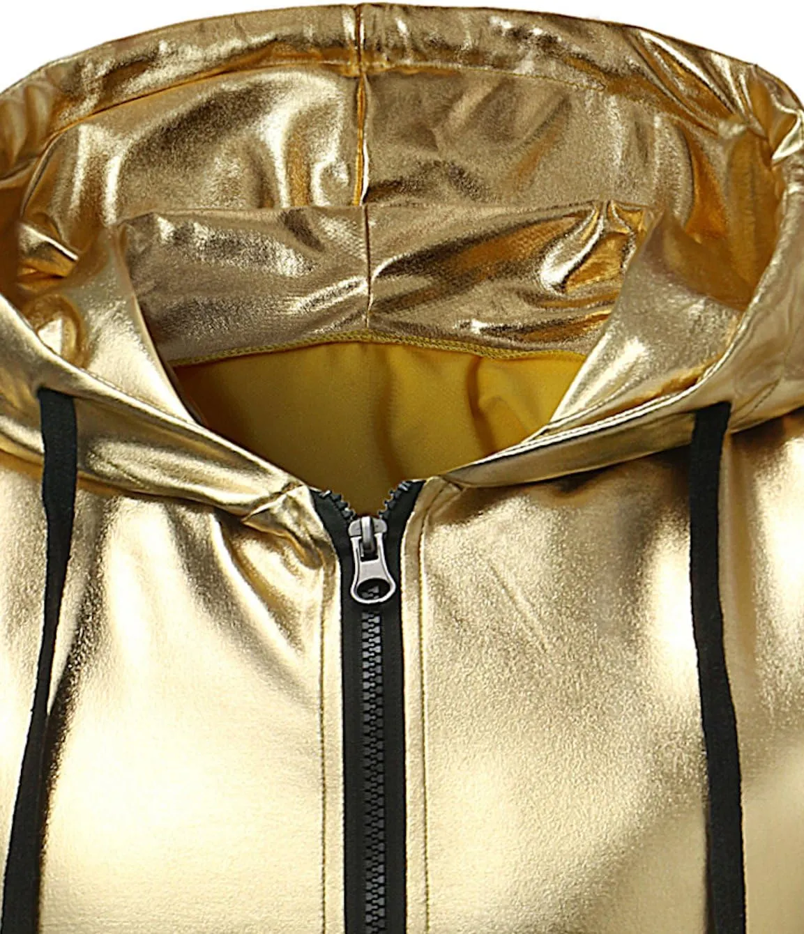 ZEROYAA Mens Shiny Metallic Zip Up Sleeveless Hooded Vest T Shirt with Kangaroo Pocket