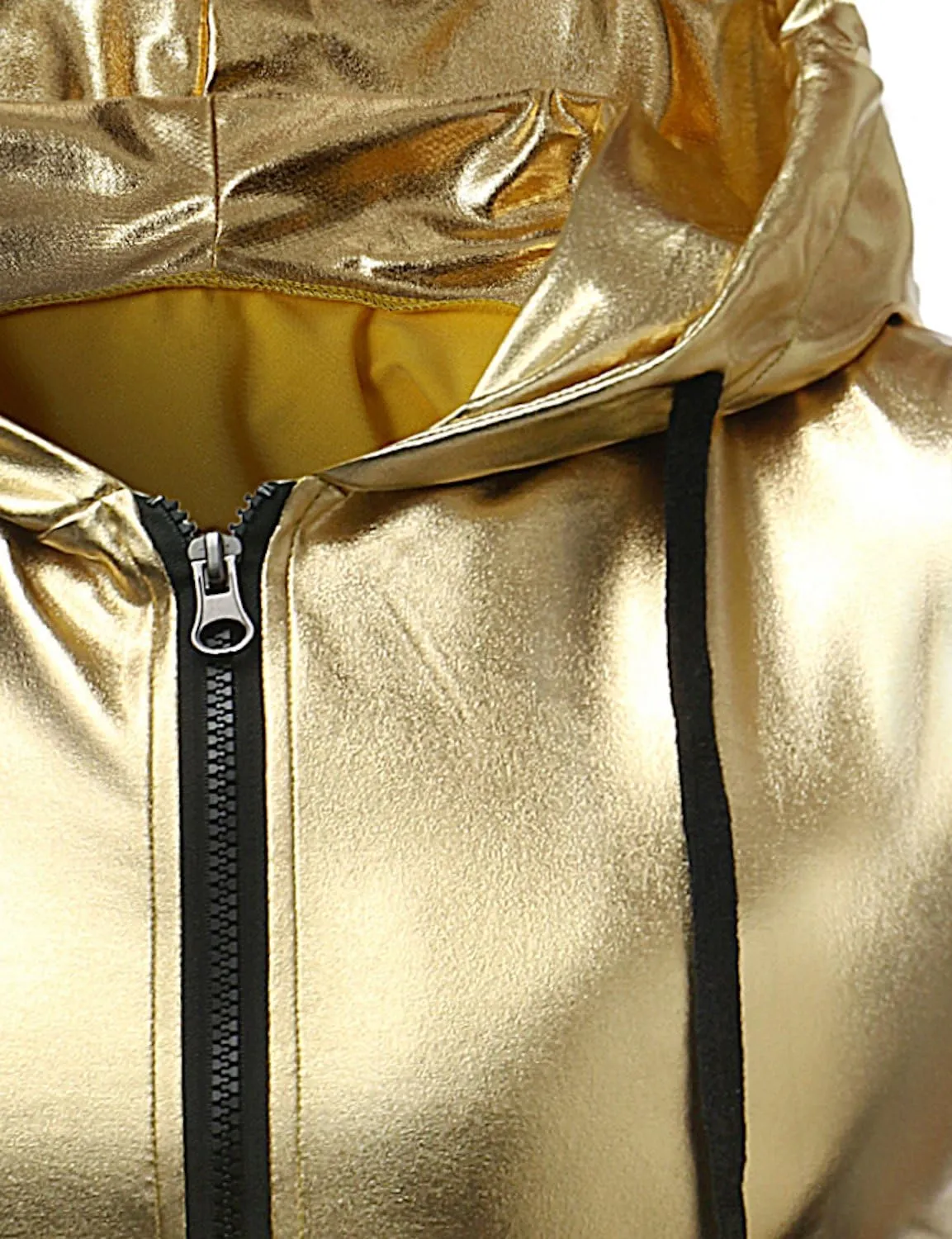 ZEROYAA Mens Shiny Metallic Zip Up Sleeveless Hooded Vest T Shirt with Kangaroo Pocket